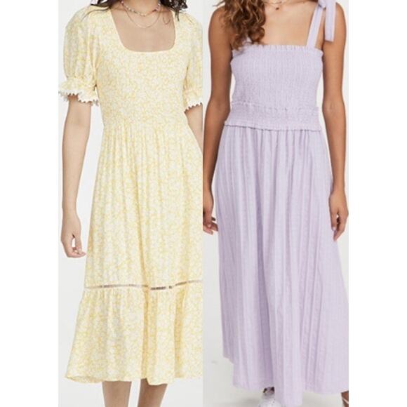 Lost + Wander Dress Lot of of 2 XS Purple Yellow Maxi Midi CottageCore  NWT - Picture 1 of 15
